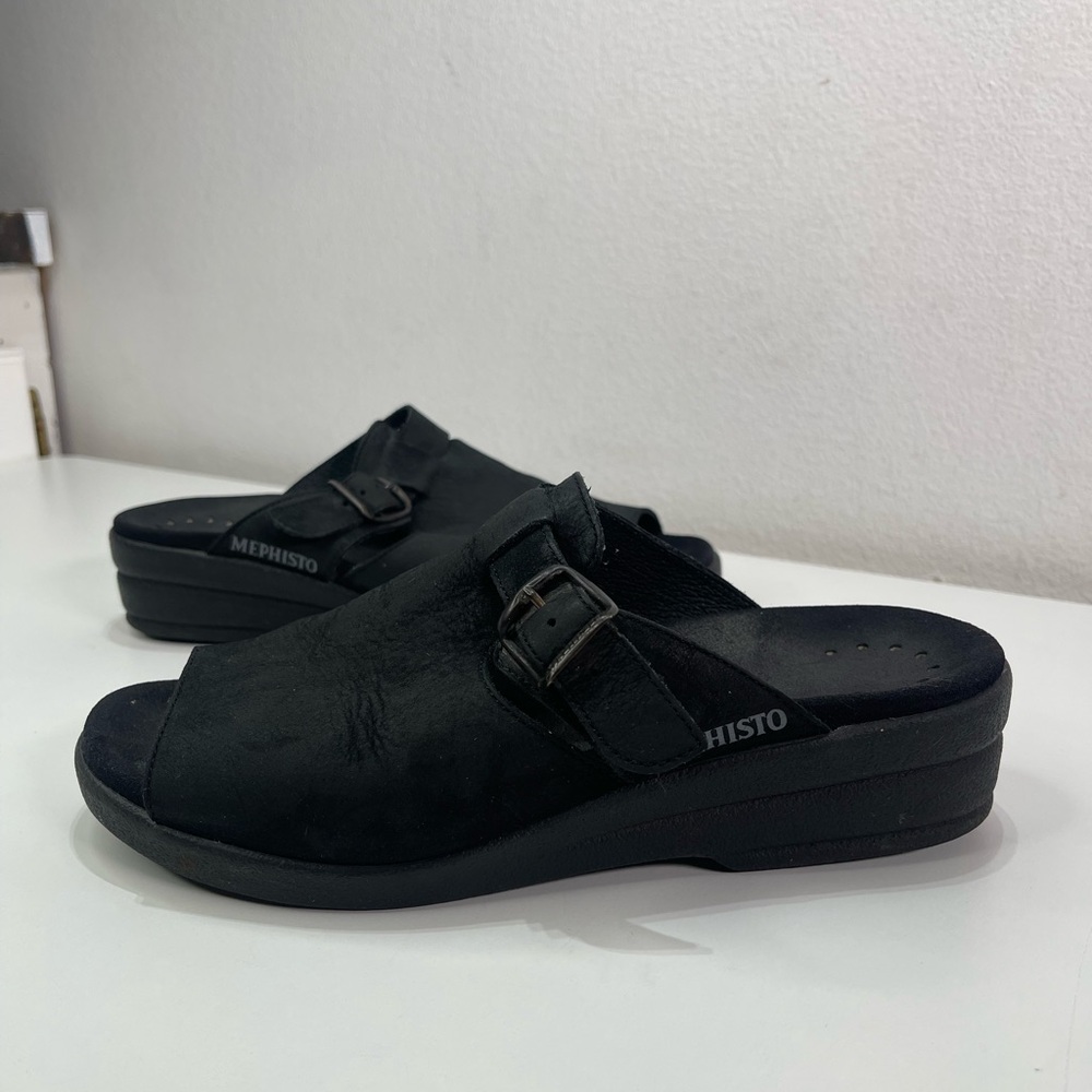 Mephisto Slip On Wedge Sandals Black Air Relax Leather Women 7.5 ( 38) Buckle